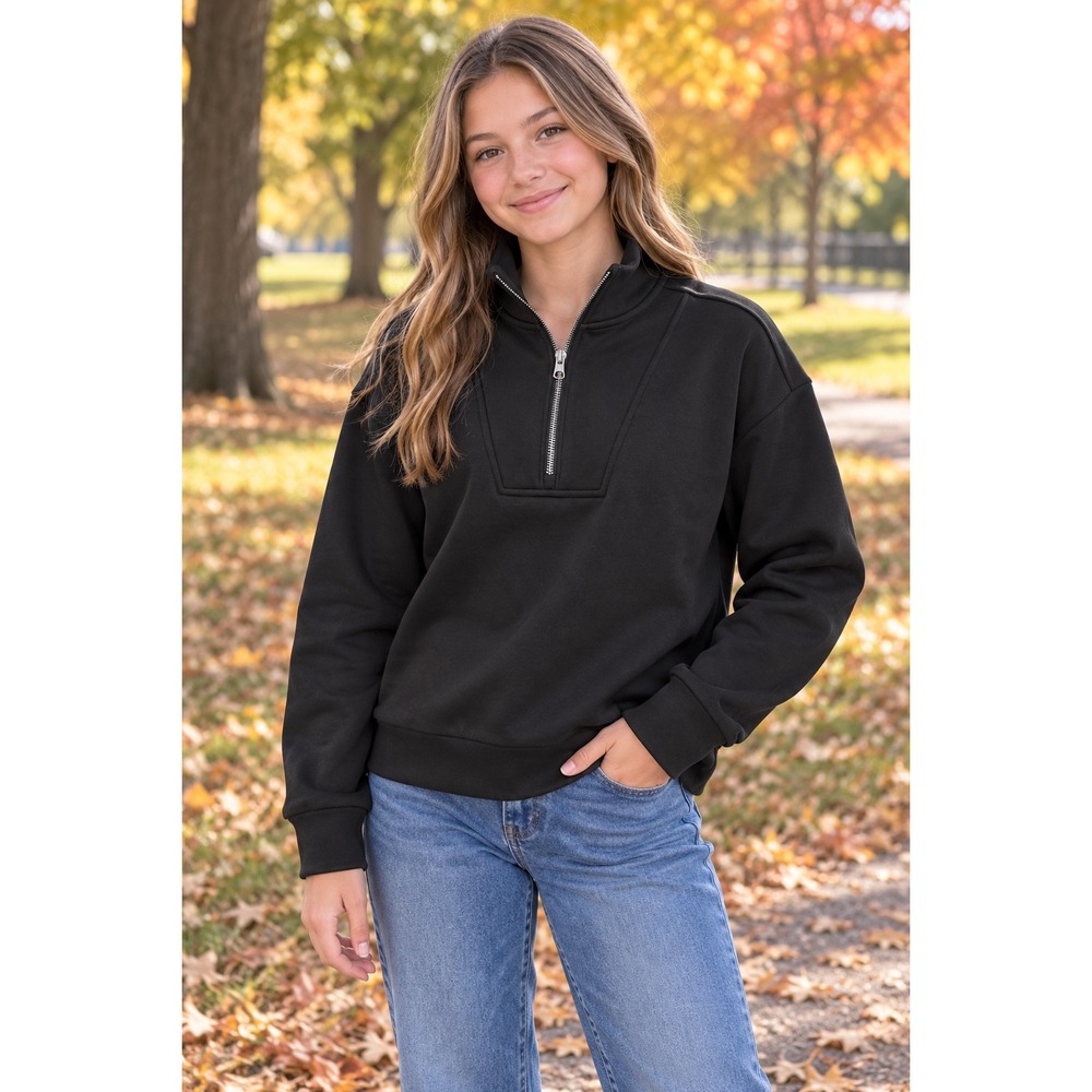 Member's Mark Quarter Zip Pullover Girls XL 14/16 Black NEW Sandwash Mock Neck